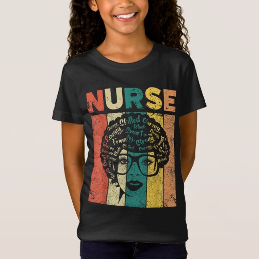 T-Shirt Black Woman Nurse Afro Black History Mois Junetee (Devant)