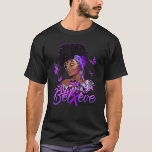 T-shirt Black Women Believe Purple Ribbon Alzheimer's Awar