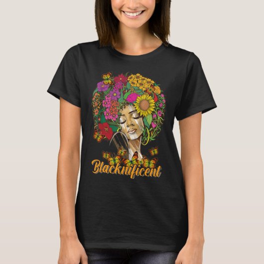 T-shirt Blacknificent Floral Afro Hair Butterfly African A (Devant)