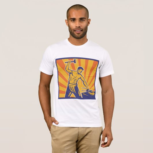 T-shirt Blacksmith Hammering Retro Strongman Labor (Devant entier)