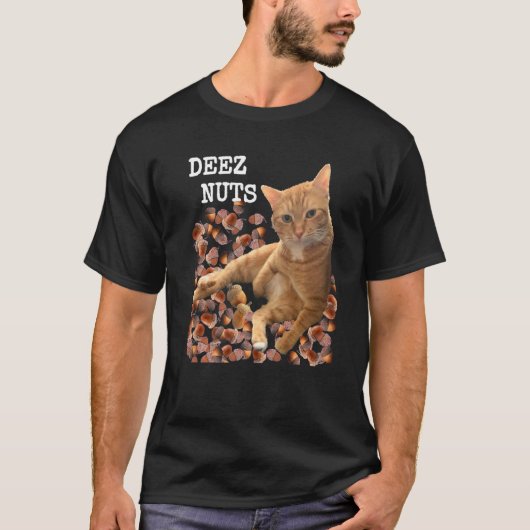 T-shirt blague DEEZ NUTS avec Chat et Acorns Premium (Devant)