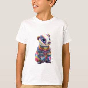 T-shirt Blaireau vibrant rayé arc-en-ciel pour enfants