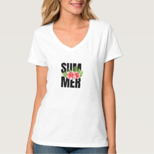 T-shirt blanc à demi-manches avec étiquette d'été