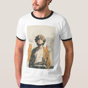 t-shirt blanc à manches courtes avec croquis esthé