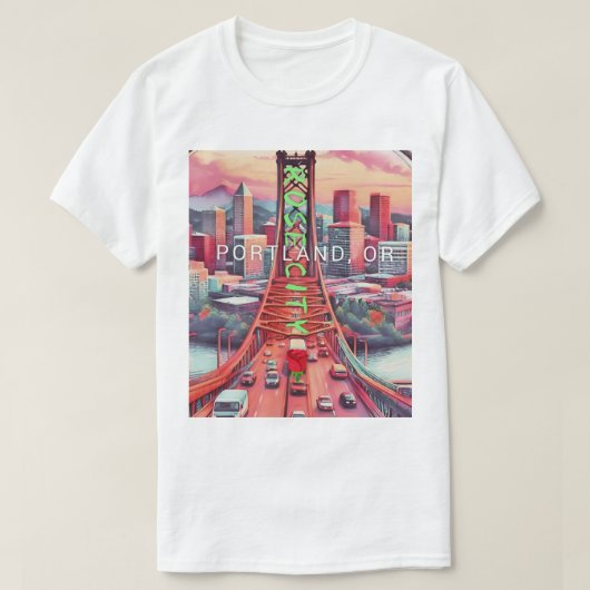 T-shirt blanc avec emblème de la ville Rose (Design devant)