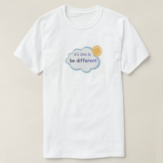 T-shirt blanc avec texte mentionné dessus. (Design devant)
