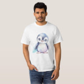 T-shirt blanc basique pour hommes de pingouins pou (Devant entier)