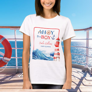 T-shirt Blanc Bleu Rouge Marin Ohé Garçon Phare