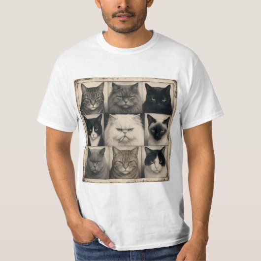 T-shirt blanc chat old school (Devant)