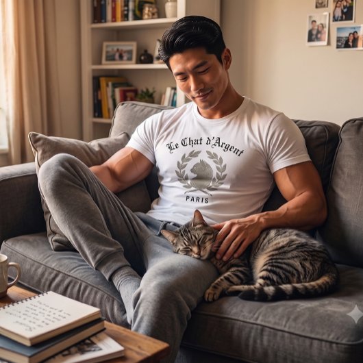 T-shirt blanc classique pour hommes Le Chat d'Arge