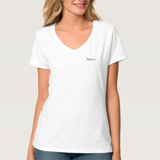 T-Shirt blanc col en V "Croire" Intention (Devant)