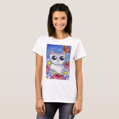 T-shirt blanc Daisy Chat (Devant entier)