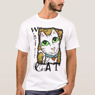 T-shirt blanc d'art contemporain de chat