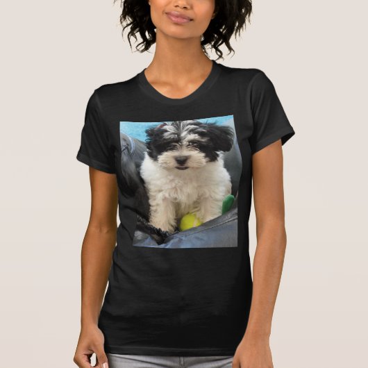 T-shirt Blanc de noir de chiot de délivrance de Havanese (Devant)