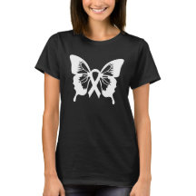 T-shirt blanc de papillon de cancer de poumon