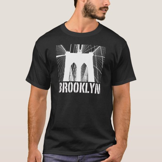 T-shirt Blanc de silhouette de pont de Brooklyn (Devant)