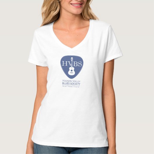 T-shirt blanc de V-cou du HVBS des femmes (Devant)