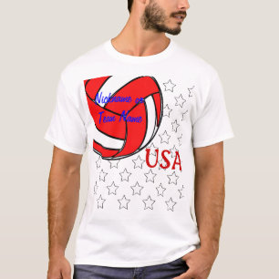 T-shirt Blanc des Etats-Unis de volleyball et bleu rouges