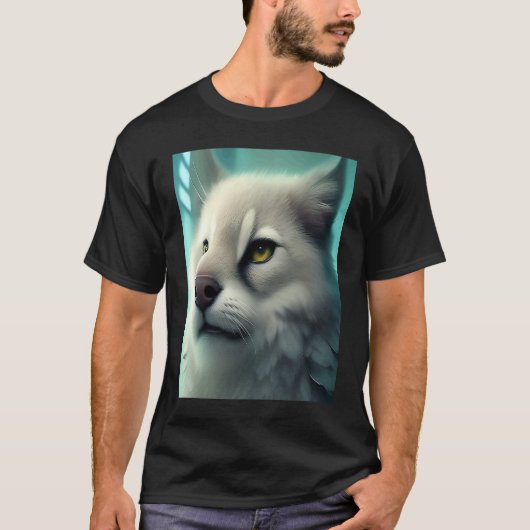 T-shirt Blanc Fluffé comme Léopard de neige Chat Kitten Li (Devant)