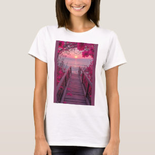 T-shirt blanc mélange avec motif rose