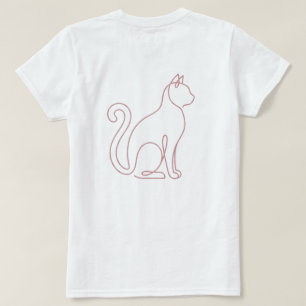 T-Shirt Blanc Minimaliste Chat Femme Rose