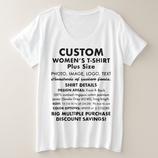 T-shirt blanc plus taille sur mesure pour femmes (Design devant)