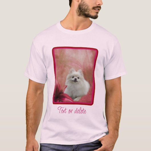 T-shirt Blanc Poméranien Chien Lily Fleurs d'art animal (Devant)