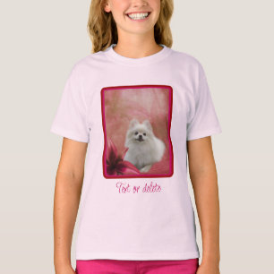 T-shirt Blanc Poméranien Chien Lily Fleurs d'art animal
