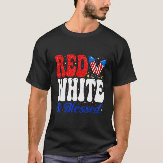 T-shirt Blanc rouge béni 4 juillet patriotique