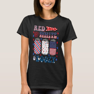 T-shirt Blanc rouge et 4 juillet Booze Boire