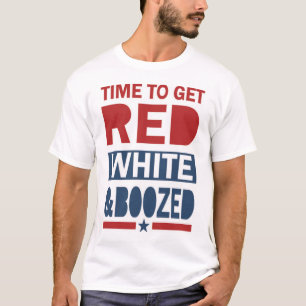 T-shirt Blanc rouge et bu de l'alcool - 4 juillet chemise