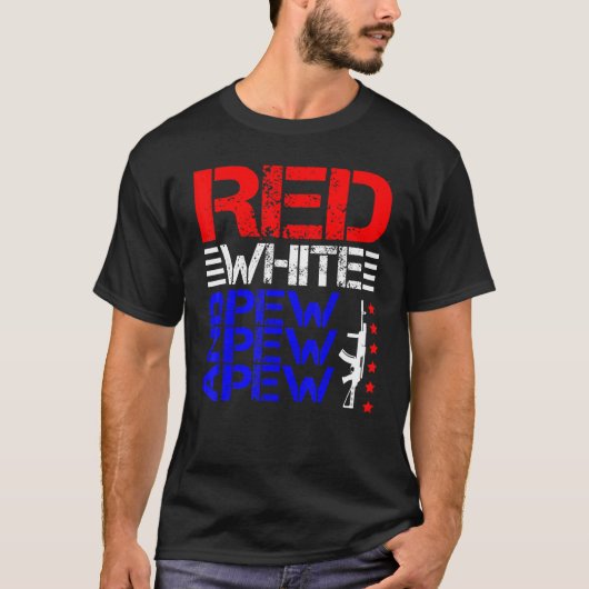T-shirt Blanc Rouge Et Pew Pew Pew (Devant)