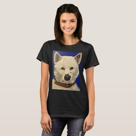 T-shirt Blanc Sibérien Husky Bleu (Devant entier)