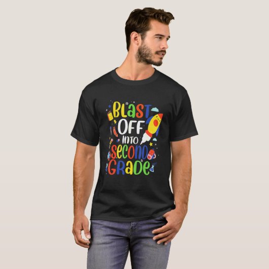 T-shirt Blast Off In Second Grade Hello 2nd Grade Ready (Devant entier)