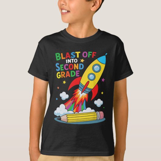 T-shirt Blast Off Into Second Grade First Day Of School (Devant)