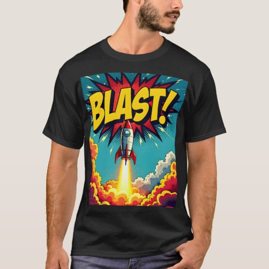 T-shirt BLAST! Vintage Comic Style Rocket Explosion (Devant)