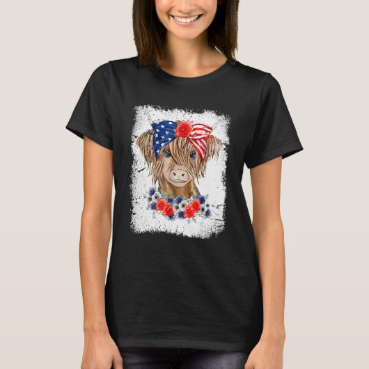 T-shirt Bleached 4th Of July Long Haired Calf USA Patrioti (Devant)