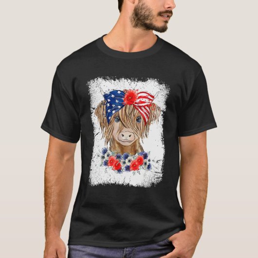 T-shirt Bleached 4th Of July Long Haired Calf USA Patrioti (Devant)