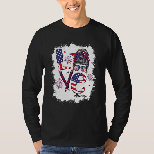 T-shirt Bleached 4th Of July Love Counselor US Flag Messy  (Devant)