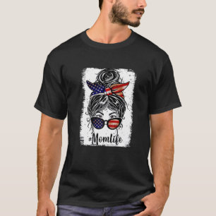 T-shirt Bleached American Mom Life Messy Bun Lunettes de s