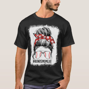 T-shirt Bleached Baseball Bonus Maman Messy Bun Bonus Mama