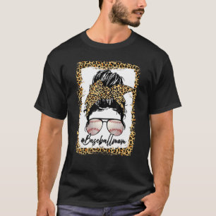 T-shirt Bleached Baseball Maman Leopard Messy Bun Jour V