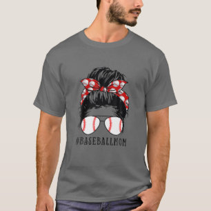 T-shirt Bleached Baseball Maman Messy Bun Joueur Maman Mèr