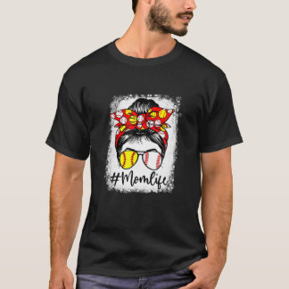 T-shirt Bleached Baseball Maman Messy Bun Softball Maman M