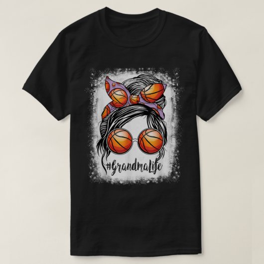 T-shirt Bleached Basketball Grandma Life Messy Bun Jeu Da (Design devant)