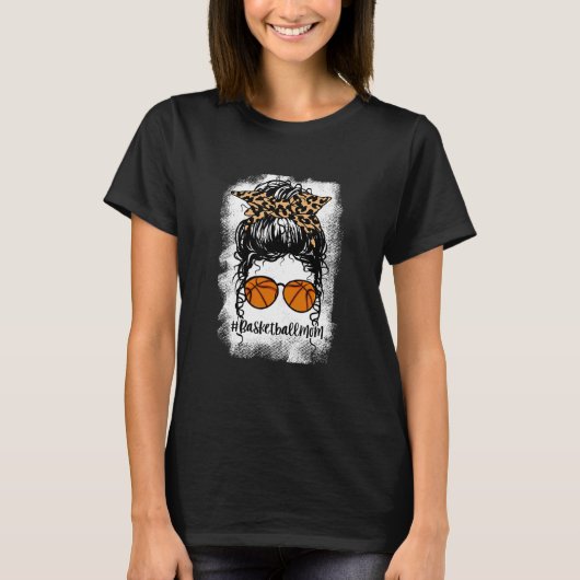 T-shirt Bleached Basketball Maman Vie Leopard Messager Bun