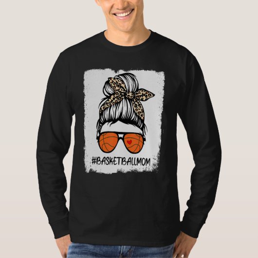 T-shirt Bleached Basketball Maman Vie Leopard Messy Bun Ga (Devant)