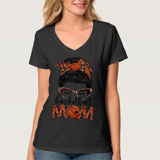 T-shirt Bleached Basketball Mom Game Day Messy Bun Leopard (Devant)