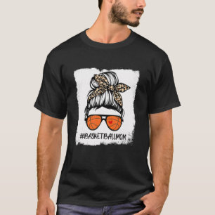 T-shirt Bleached Basketball Mom Life Leopard Messy Bun Gam