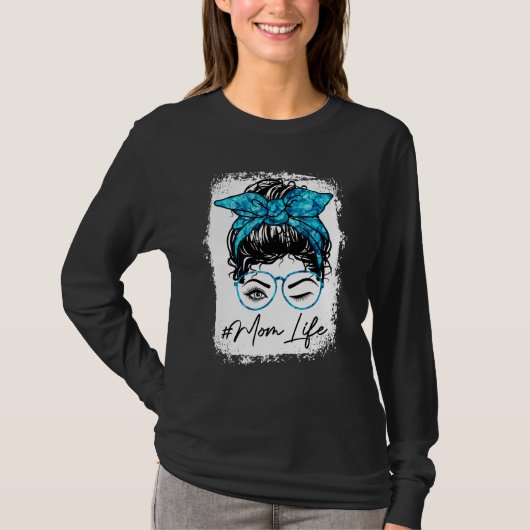 T-shirt Bleached Blue Maman Vie Messeuse Bun Cheveux Wink  (Devant)